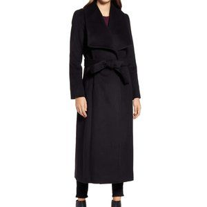 $550 COLE HAAN SIGNATURE Slick Wool Blend Wrap Coat BLACK WARM SIZE 4